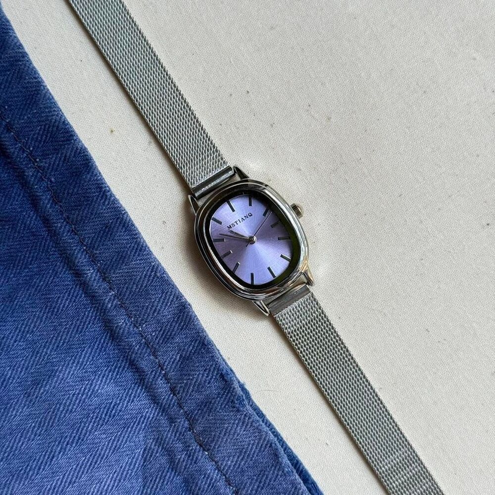 y2k silver round purple dial stainless steel quartz luxury watch